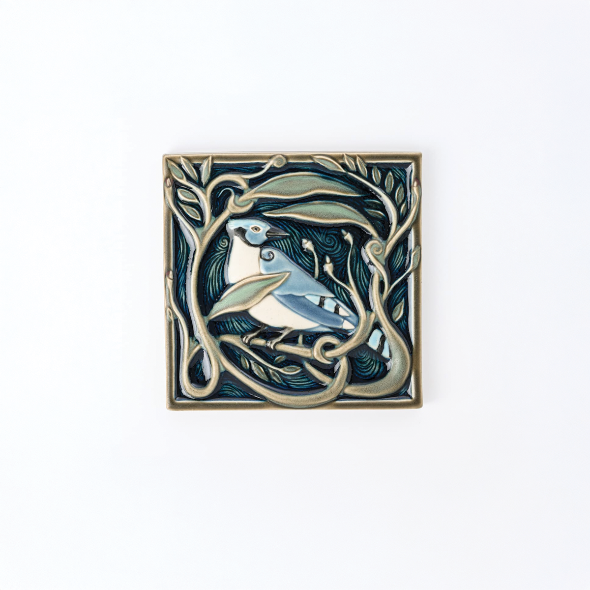 Blue Jay, Revival Bird Tiles – Hand-Painted Rookwood Art