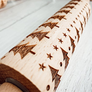 Wood Rolling Pin - Christmas Trees
