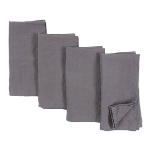 KAF Home 100% Stone Washed Dark Grey Linen Napkins-Set Of 4, 20" x 20"