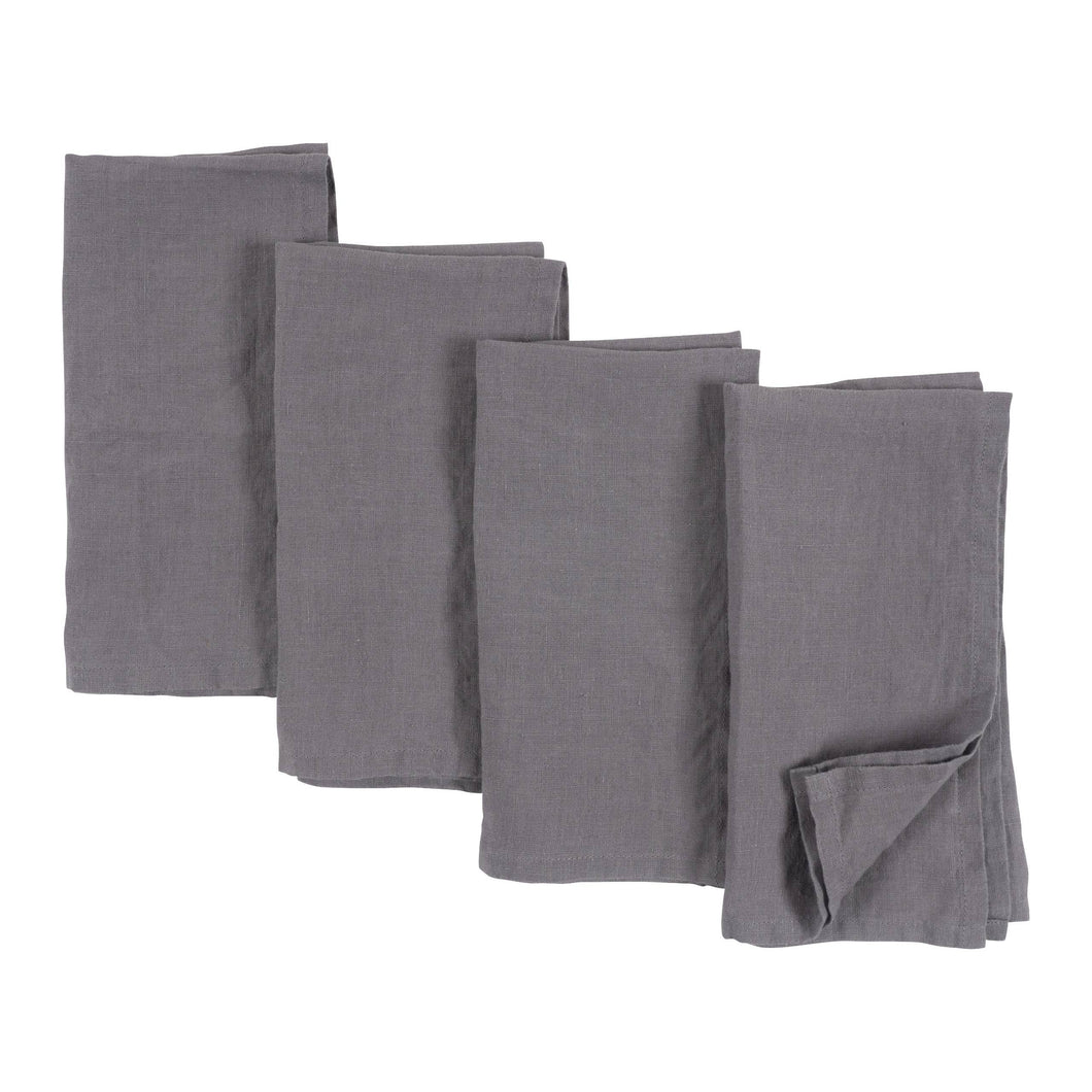 KAF Home 100% Stone Washed Dark Grey Linen Napkins-Set Of 4, 20