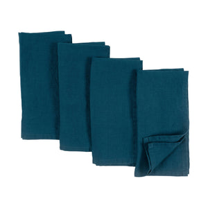 KAF Home 100% Stone Washed Dark Blue Linen Napkins-Set Of 4, 20" x 20"