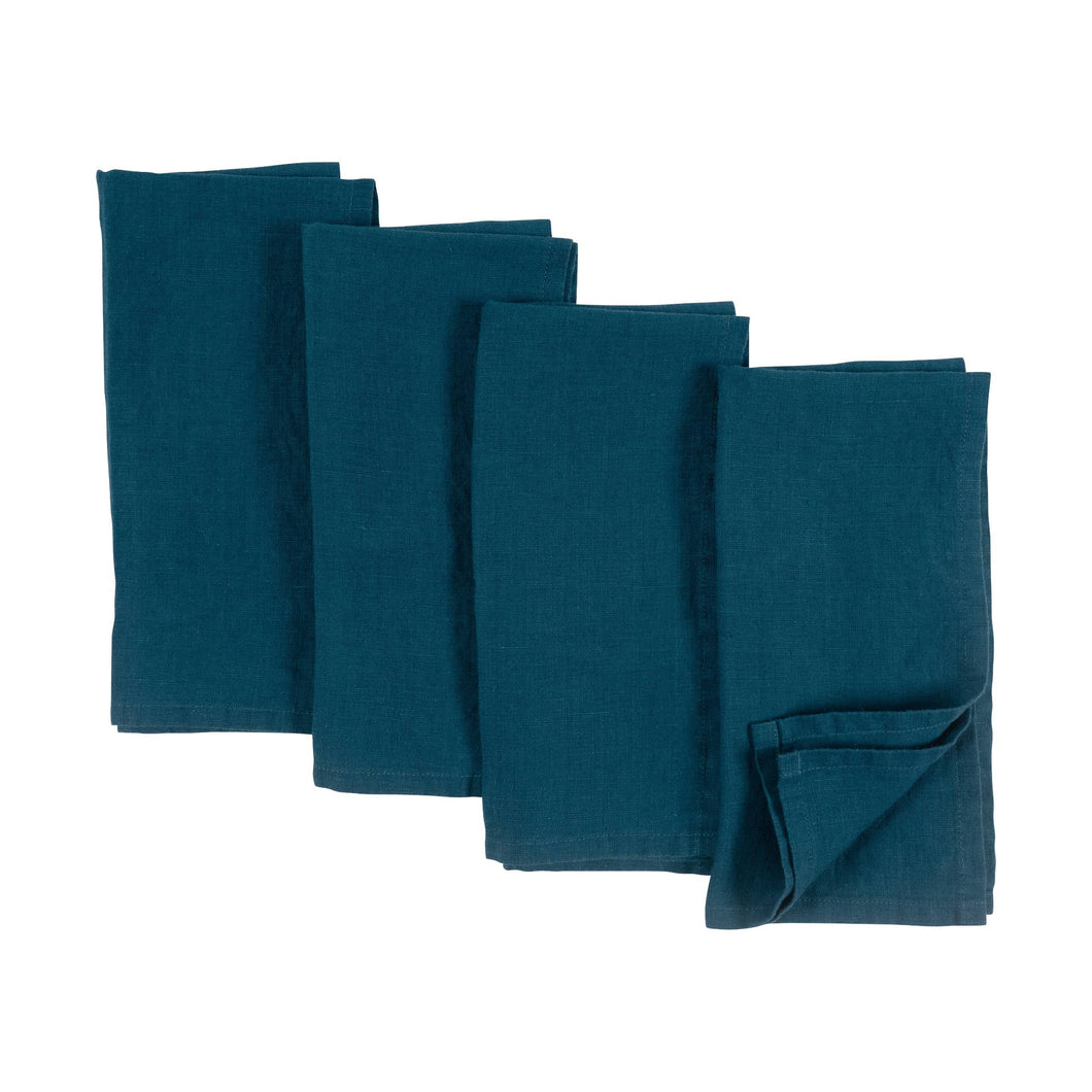 KAF Home 100% Stone Washed Dark Blue Linen Napkins-Set Of 4, 20