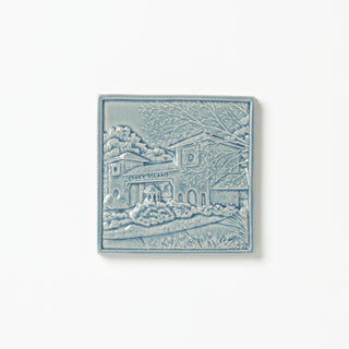 Coney Island Cincinnati City Scene Tile from Rookwood Pottery in a blue glaze, Teton.