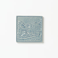 Coney Island Cincinnati City Scene Tile from Rookwood Pottery in a blue glaze, Teton.