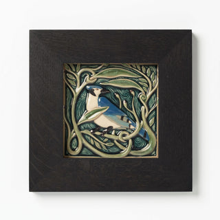 Rookwood Pottery Revival Bird Blue Jay tile, made in Cincinnati, OH in Ebony black wood Frame.