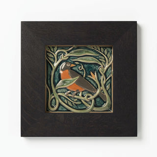 Rookwood Pottery Revival Bird Robin tile, made in Cincinnati, OH in ebony black wood frame.