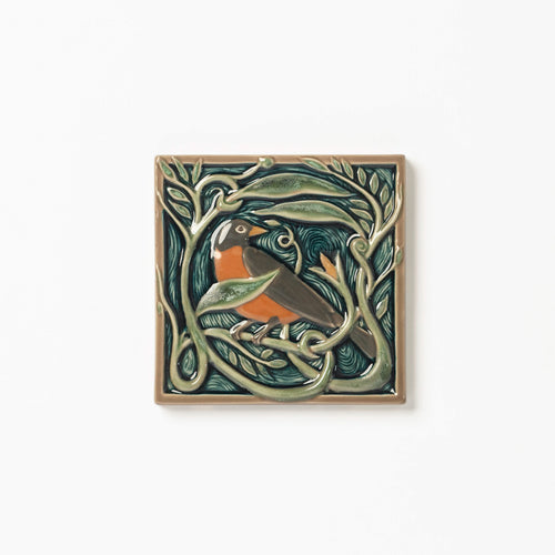 Rookwood Pottery Revival Bird Robin tile, made in Cincinnati, OH.