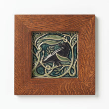 Load image into Gallery viewer, Rookwood Pottery Revival Bird Rook tile in golden oak frame.
