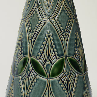 Close-up details of hand-thrown ceramic holiday tree