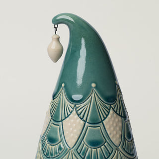 Close-up details of hand-thrown ceramic holiday tree