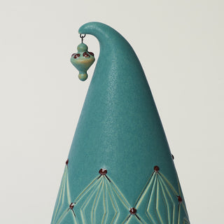 Close-up details of hand-thrown ceramic holiday tree
