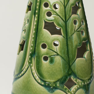 Close-up details of hand-thrown ceramic holiday tree