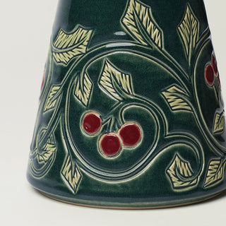 Close-up details of hand-thrown ceramic holiday tree