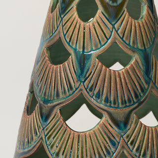 Close-up details of hand-thrown ceramic holiday tree
