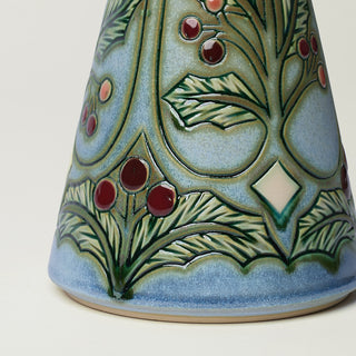 Close-up details of hand-thrown ceramic holiday tree
