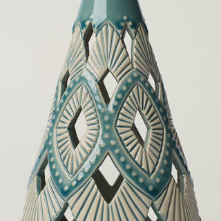 Close-up details of hand-thrown ceramic holiday tree