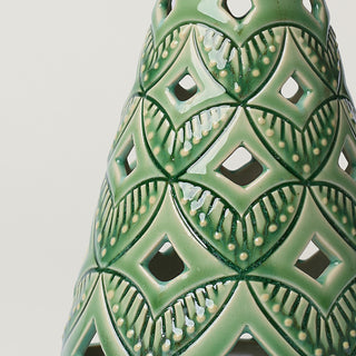 Close-up details of hand-thrown ceramic holiday tree