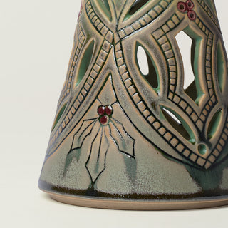 Close-up details of hand-thrown ceramic holiday tree