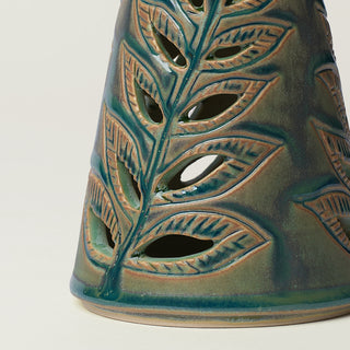 Close-up details of hand-thrown ceramic holiday tree