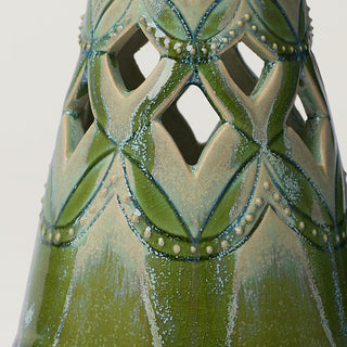 Close-up details of hand-thrown ceramic holiday tree