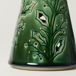 Close-up details of hand-thrown ceramic holiday tree