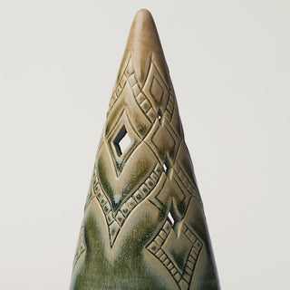 Close-up details of hand-thrown ceramic holiday tree