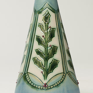 Close-up details of hand-thrown ceramic holiday tree