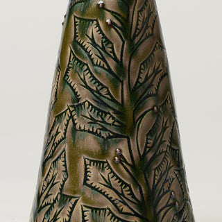 Close-up details of hand-thrown ceramic holiday tree