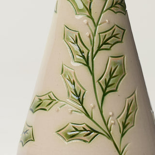 Close-up details of hand-thrown ceramic holiday tree