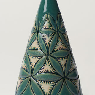 Close-up details of hand-thrown ceramic holiday tree