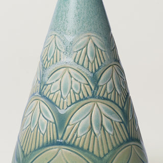 Close-up details of hand-thrown ceramic holiday tree