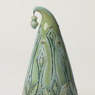 Close-up details of hand-thrown ceramic holiday tree