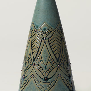 Close-up details of hand-thrown ceramic holiday tree