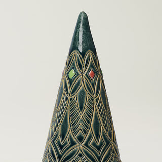 Close-up details of hand-thrown ceramic holiday tree