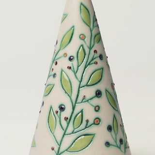 Close-up details of hand-thrown ceramic holiday tree