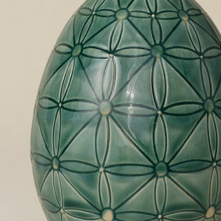 Close-up details of the ceramic handcrafted egg.