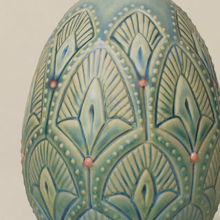 Close-up details of the ceramic handcrafted egg.