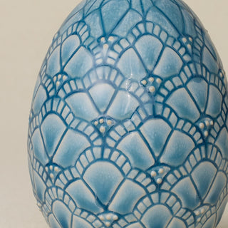Close-up details of the ceramic handcrafted egg.