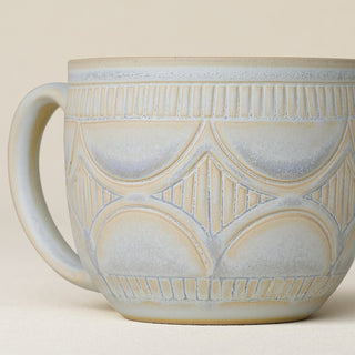 Close-up details of hand-thrown mug by Rookwood