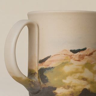 Close-up details of hand-thrown mug by Rookwood