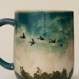 Close-up details of hand-thrown mug by Rookwood