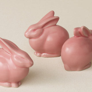 Three small ceramic bunny rabbit figurines, made in Cincinnati, OH