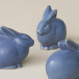 Three small ceramic bunny rabbit figurines, made in Cincinnati, OH