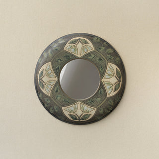 Hand-thrown and hand-glazed ceramic wall mirror by Rookwood Pottery