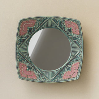 Hand-thrown and hand-glazed ceramic wall mirror by Rookwood Pottery