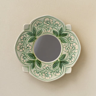 Hand-thrown and hand-glazed ceramic wall mirror by Rookwood Pottery