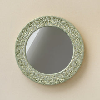 Hand-thrown and hand-glazed ceramic wall mirror by Rookwood Pottery