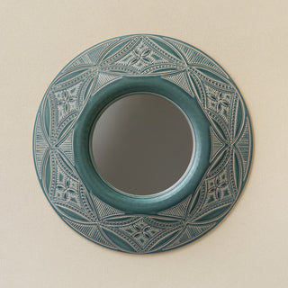 Hand-thrown and hand-glazed ceramic wall mirror by Rookwood Pottery