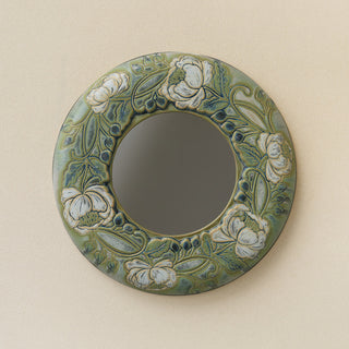 Hand-thrown and hand-glazed ceramic wall mirror by Rookwood Pottery