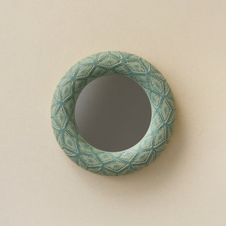 Hand-thrown and hand-glazed ceramic wall mirror by Rookwood Pottery